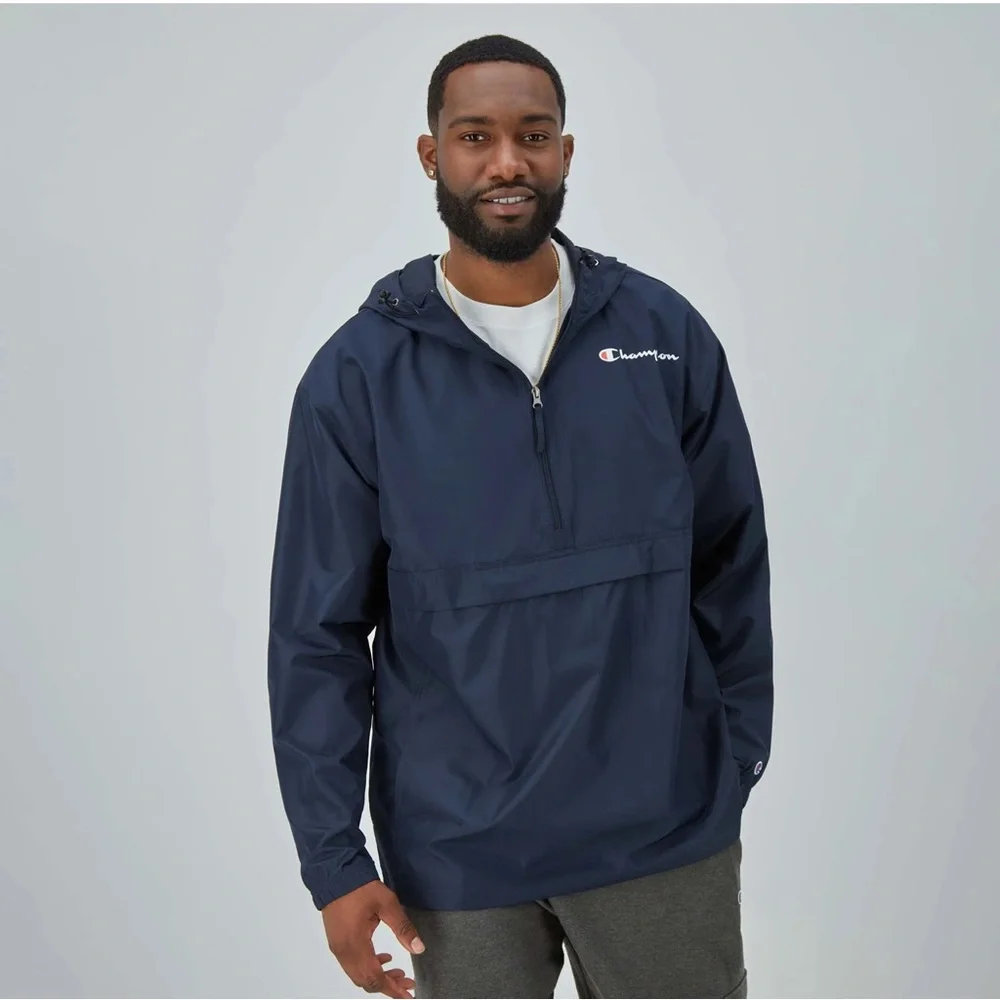 Champion Men’s Size S Long Sleeve 1/2 Zipper Stadium Packable Jacket Navy Blue